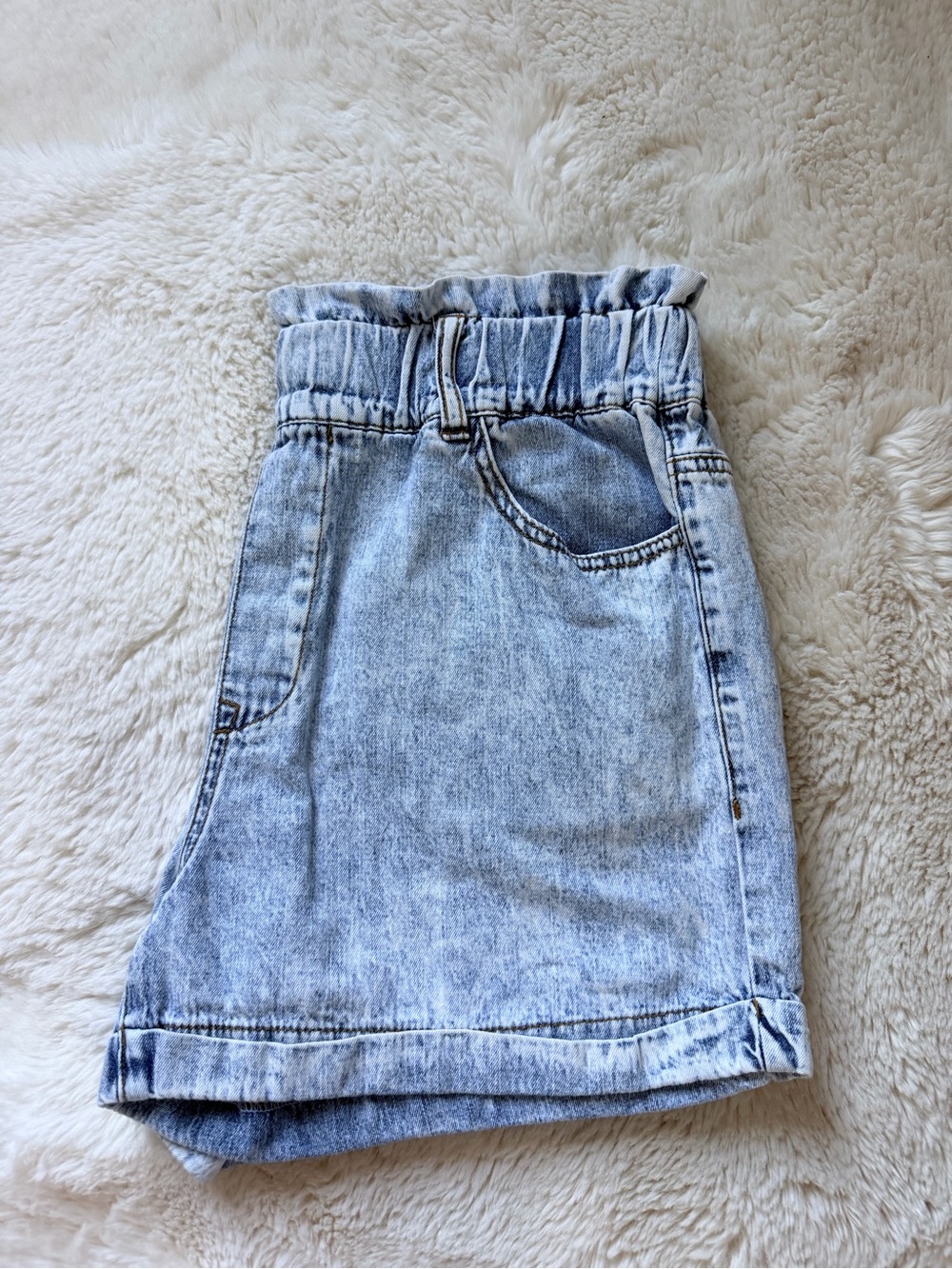 tgla Soft Light Wash Denim Shorts - Elastic Paperbag Waist